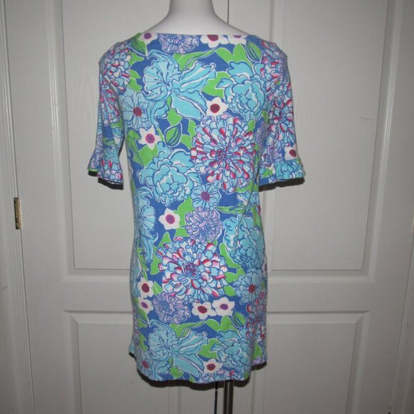 Lilly Pulitzer Blue Pink Green Floral Dress Size Small 100% Cotton Coastal Chic - Picture 4 of 10